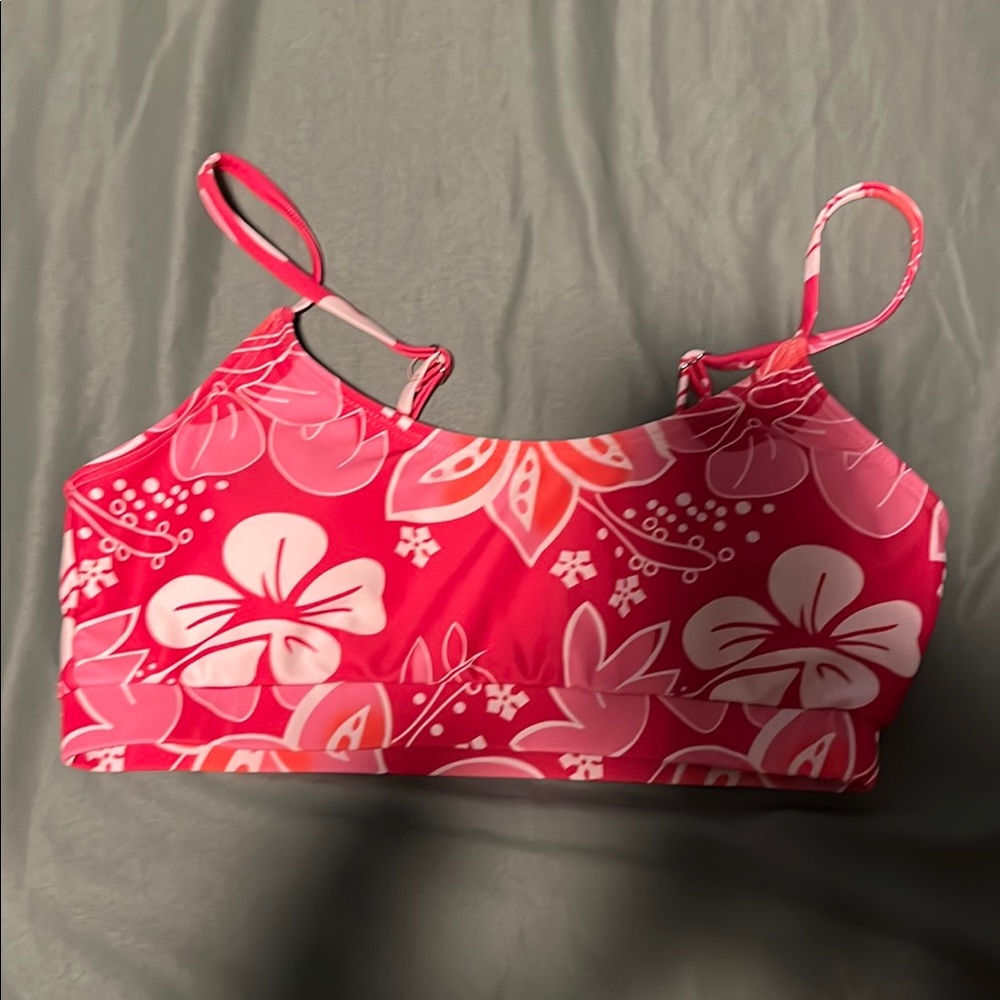 Pink and Orange Floral Bikini Top with Adjustable Straps